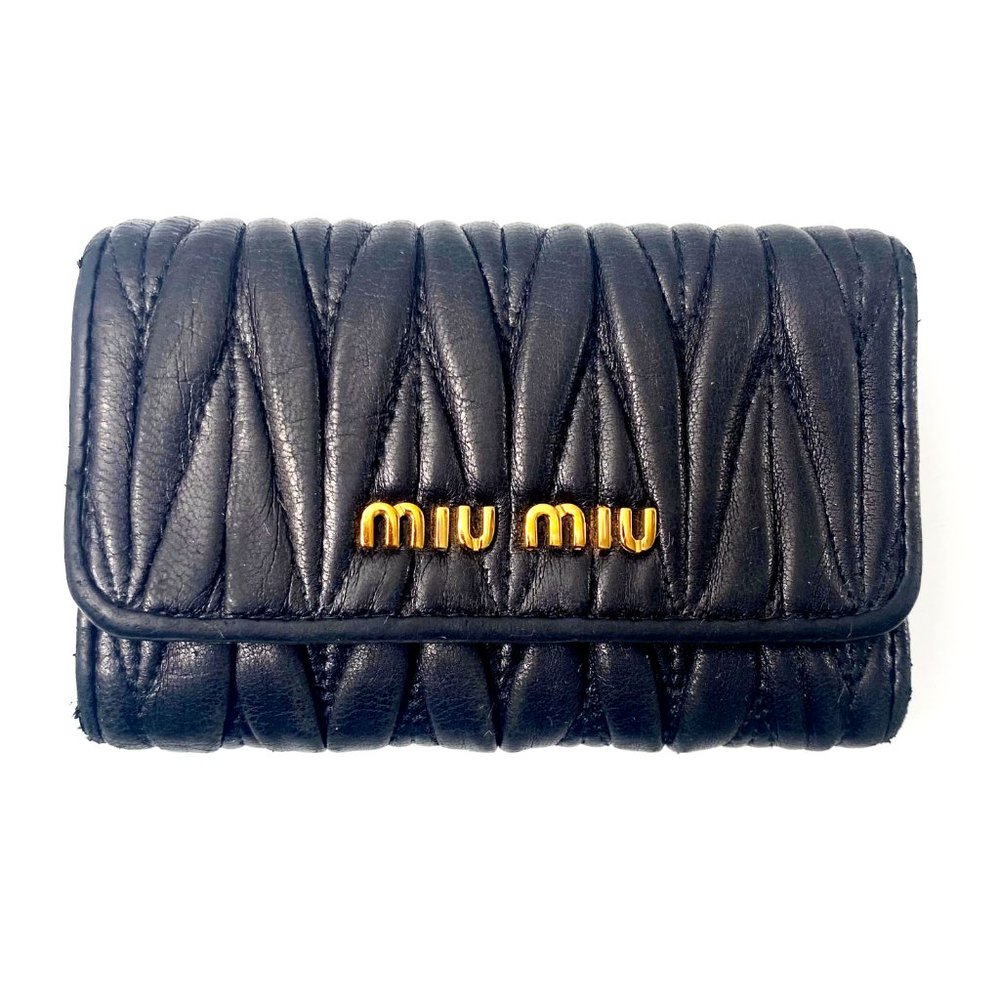 Miu Miu Matelassé Black Nappa Leather Key Holder